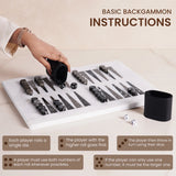 Marble Backgammon Board Game Handmade 16 Inches White Board Design for Adults, Ideal Marble Game Set for Home Décor.