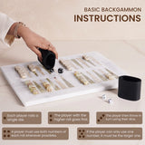 Marble Backgammon Board Game Handmade 16 Inches White Board Design for Adults, Ideal Marble Game Set for Home Décor.