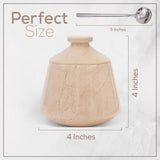 Marble Salt Cellar with Lid and Spoon - 4'' Handmade Salt, Sugar & Spice Container for Dining Table | Earthen Crafts