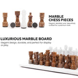 Marble 12" Inches Chess Set Black Zebra & Oceanic Chess Board with Storage Box Extra Queen