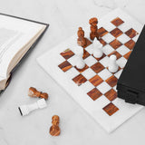 Marble 12" Inches Chess Set Black Zebra & Oceanic Chess Board with Storage Box Extra Queen