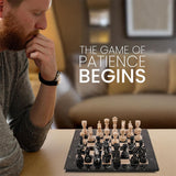 Marble 15" Inches Chess Set Black Zebra & Verona Chess Board with Storage Box Extra Queen