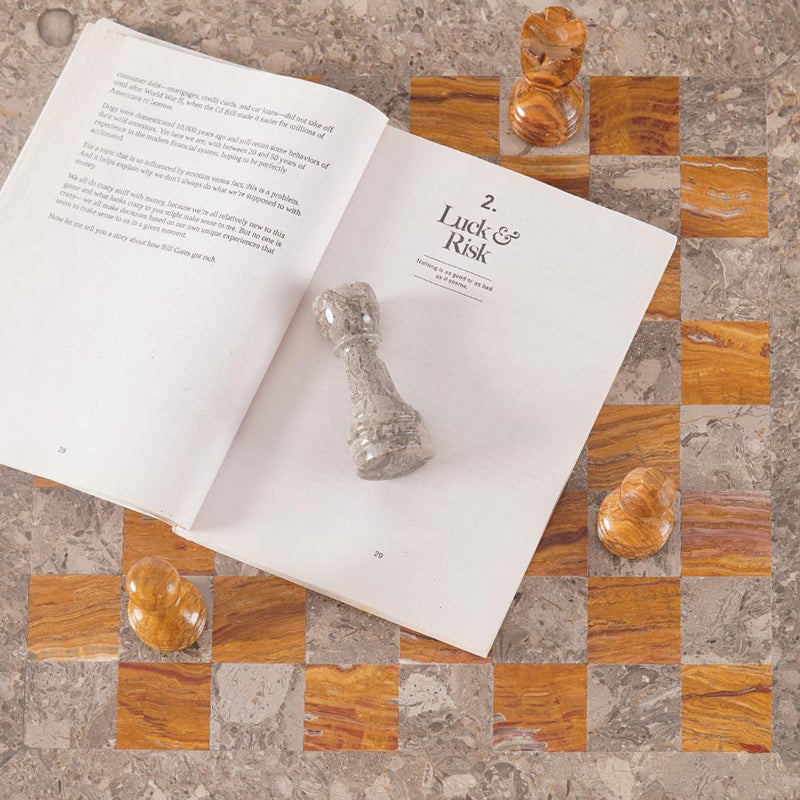 Marble 15" Inches Chess Set Oceanic & Red Chess Board with Storage Box Extra Queen