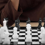 Marble 12" Inches Chess Set Black Zebra & White Chess Board with Storage Box Extra Queen