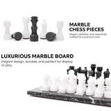 Marble 12" Inches Chess Set Black Zebra & White Chess Board with Storage Box Extra Queen