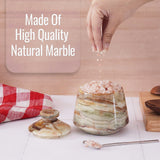 Marble Salt Cellar with Lid and Spoon - 4'' Handmade Salt, Sugar & Spice Container for Dining Table | Earthen Crafts
