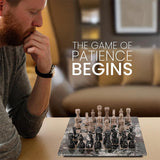 Marble 15" Inches Chess Set Black Zebra & Oceanic Chess Board with Storage Box Extra Queen