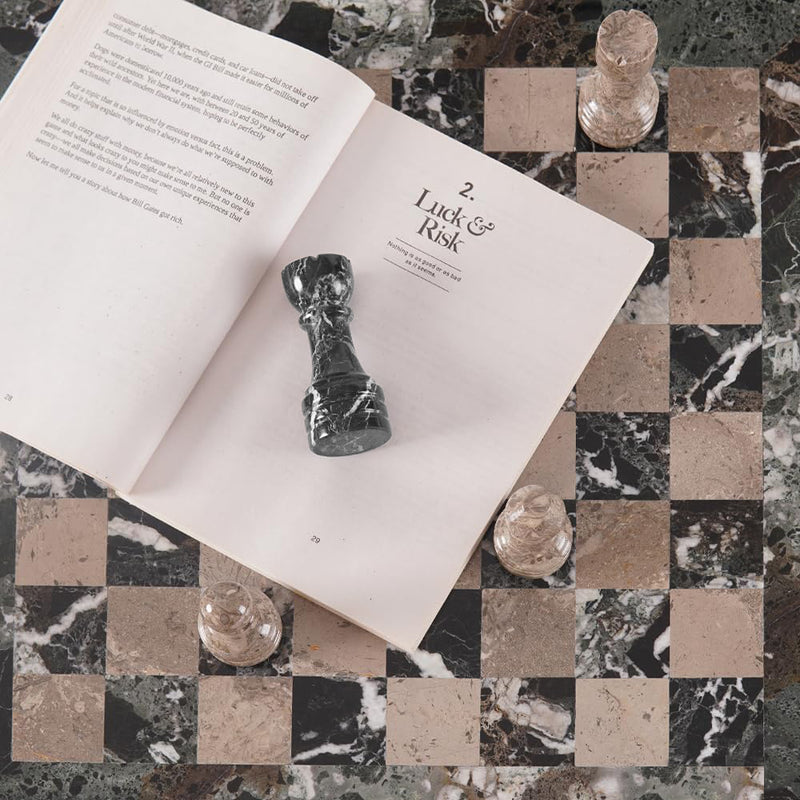 Marble 15" Inches Chess Set Black Zebra & Oceanic Chess Board with Storage Box Extra Queen