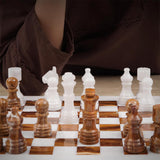 Marble 12" Inches Chess Set Black Zebra & Oceanic Chess Board with Storage Box Extra Queen