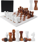 Marble 12" Inches Chess Set Black Zebra & Oceanic Chess Board with Storage Box Extra Queen