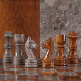 Marble 12" Inches Chess Set Oceanic & Red Chess Board with Storage Box Extra Queen