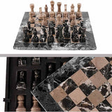 Marble 15" Inches Chess Set Black Zebra & Oceanic Chess Board with Storage Box Extra Queen