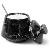 Marble Salt Cellar with Lid and Spoon - 4'' Handmade Salt, Sugar & Spice Container for Dining Table | Earthen Crafts