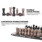 Marble 12" Inches Chess Set Black Zebra & Oceanic Chess Board with Storage Box Extra Queen