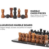Marble 12" Inches Chess Set Black Zebra & Red Chess Board with Storage Box Extra Queen