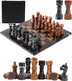 Marble 12" Inches Chess Set Black Zebra & Red Chess Board with Storage Box Extra Queen
