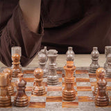 Marble 12" Inches Chess Set Oceanic & Red Chess Board with Storage Box Extra Queen