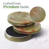 Marble Coasters for Drinks - Set of 6 Handmade Round 3.5" Stone Coasters with Holder for Coffee Table, Bar & Home Décor