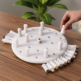 Board game with marble-pegs pieces on a wooden surface