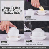 Instructions showing how to use a natural marble butter crock to keep butter fresh.
