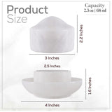 White marble butter crock size guide showing dimensions and capacity.