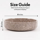 Size guide for a decorative bowl with dimensions and text on a white background