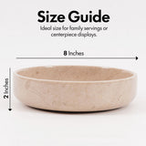 Marble bowl size guide with 8-inch diameter and 2-inch height.