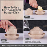 Instructional image showing how to use a marble butter crock to keep butter fresh.