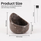 marble herb stripper bowl with brush dimensions labeled on a white background