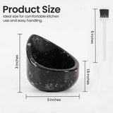 Black stone bowl with measurements on a white background