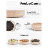 Natural marble bowl featuring felt bottom protection, wide opening, and multipurpose serving design.