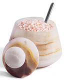 Earthen Crafts Marble Salt Cellar with Lid & Spoon – 3" Natural Stone Salt Box for Kitchen Countertop