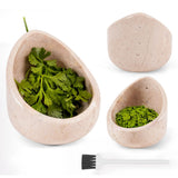herb peeler set in a light beige color, including a large bowl filled with parsley, a small bowl filled with cilantro, and a brush with black bristles and a white handle, shown on a white background.