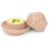 Natural marble butter crock designed to store and serve butter.