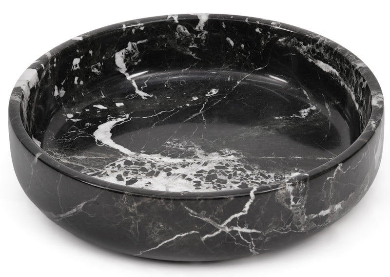 Black marble-patterned bowl on a white background