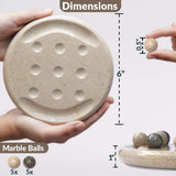 Marble tic tac toe with marble balls and dimensions displayed