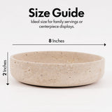 Beige  bowl with dimensions labelled on a white background