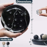 Black marble ball game with marble balls and dimensions indicated