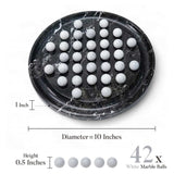Black marble tray with white marble balls, showing measurements and quantity on a white background.