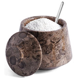Marble Salt Cellar with Lid and Spoon – 4-Inch Handmade Salt Container for Kitchen Counter