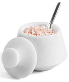 Earthen Crafts Marble Salt Cellar with Lid & Spoon – 3" Natural Stone Salt Box for Kitchen Countertop