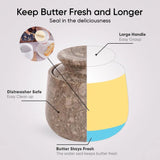 Butter container with features highlighted on a white background