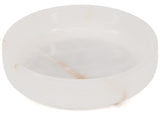 White marble bowl with gold veins on a white background