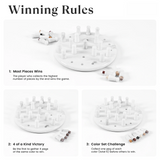 Winning rules for a peg game with different scenarios displayed.