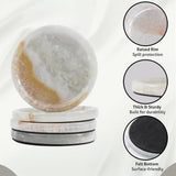 Marble-patterned coaster set with raised rim, thick sturdy design, and felt bottom on a white background.