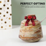 Marble salt cellar with a red ribbon and flowers, labeled 'Perfect Gifting' by Earthen Crafts.
