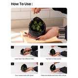 Instructions on how to use a marble herb bowl with images of hands using the product.