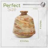 Marbled ceramic container with spoon and measurements on a white background