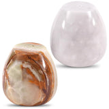 Two marbled stones on a white background