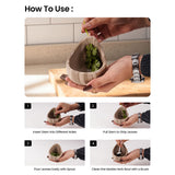 Instructions on how to use a marble herb bowl with a wooden handle.